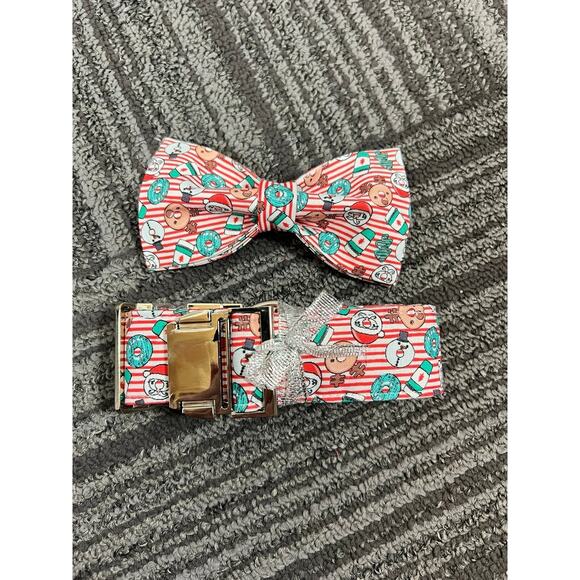 DOGWONG Christmas Dog Collar with Sailor Bow, Red Santa Claus Stripe Dog Collar - Picture 6 of 11